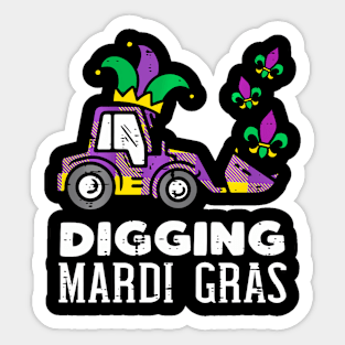 Kids Digging Mardi Gras Bulldozer Truck Cute Boys Sticker